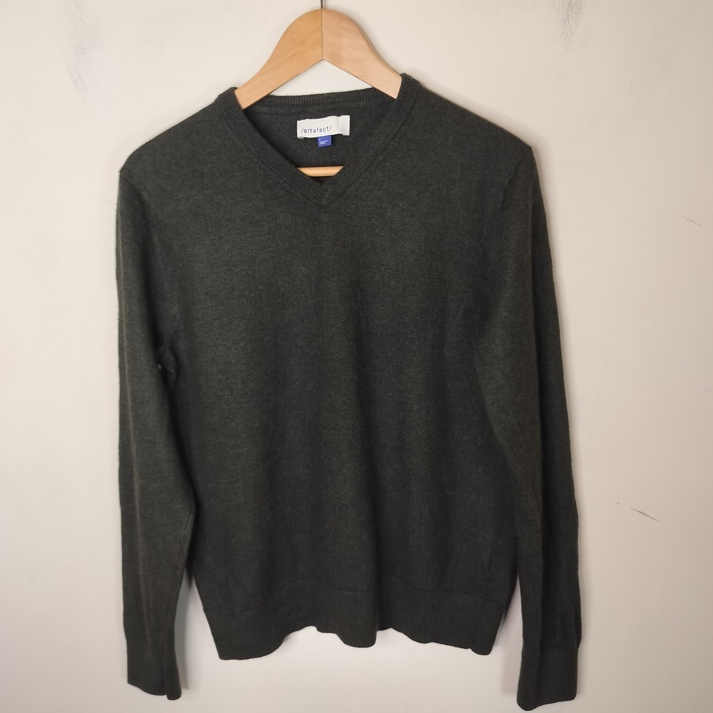 Artefact Merino Wool Sweater V Neck Green Moss